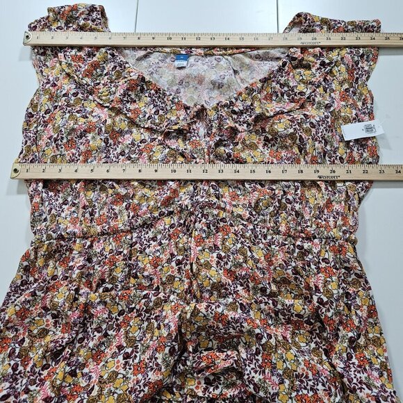 Old Navy Shirt Dress Womens 2X Floral Ruflles Cinched Waist SS Summer Cottage - Picture 4 of 16